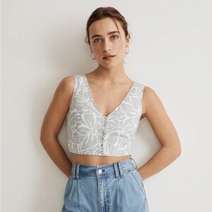 Madewell linen-blend gwen crop vest top in abstract flora size 4